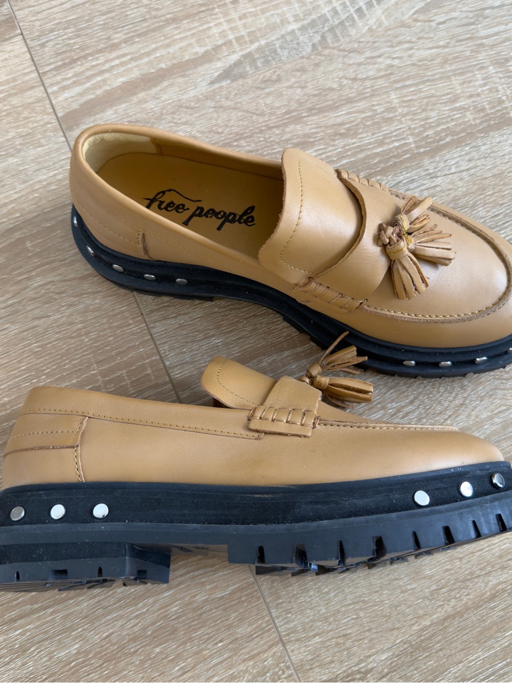Free People Teagan Tassel Loafers Caramel Cafe Tan Leather